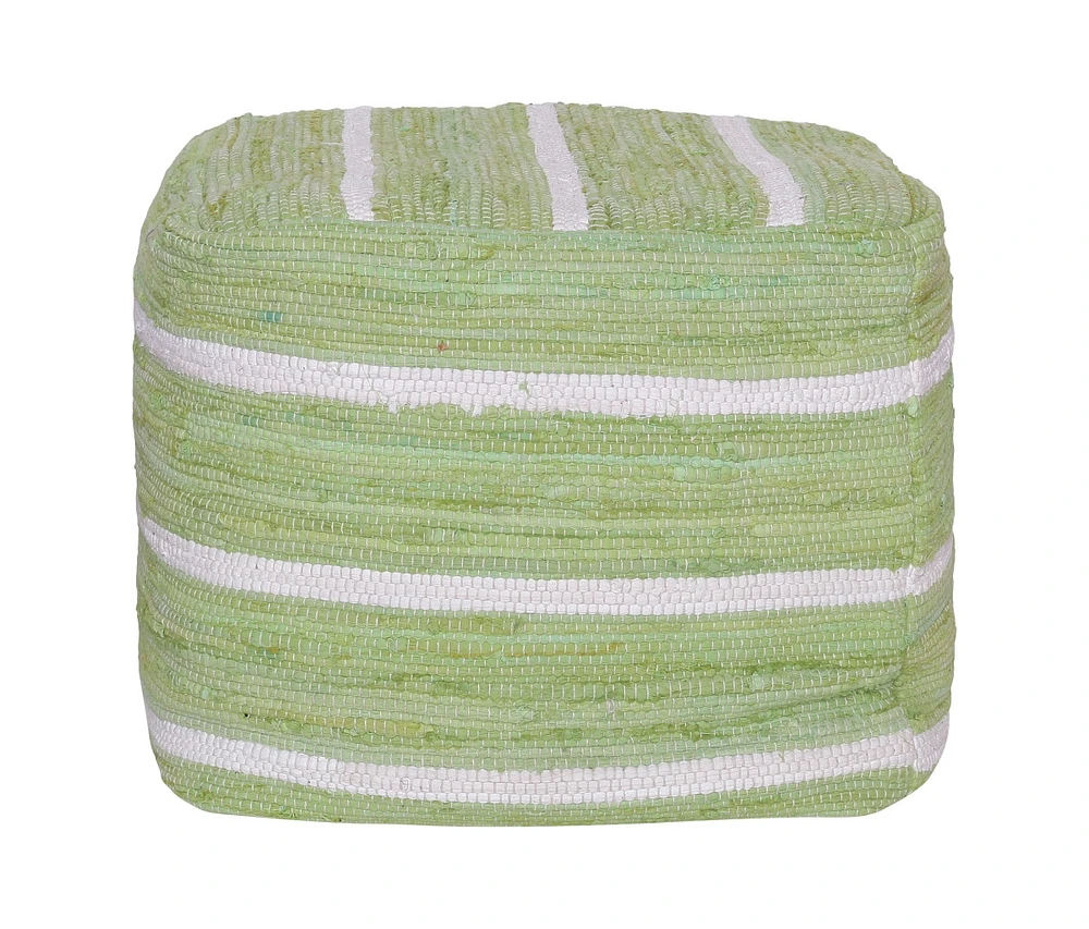 Cotton Cube Striped Pouf Ottoman for Living Room Seating and Decor