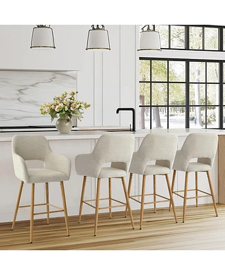 Set of 4 Upholstered Counter Height Bar Stools with Armrests, Modern Chairs for Kitchen Island-Maison Boucle
