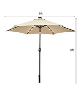 9 Feet Solar Led Lighted Patio Market Umbrella with Tilt Adjustment without Base