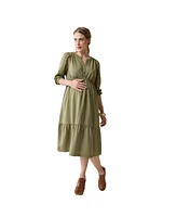 Ingrid + Isabel Maternity Versatile Midi Dress Olive Xl