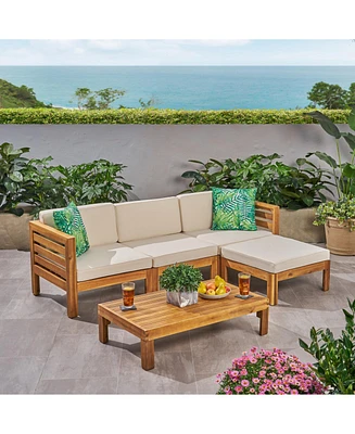 Acacia Wood Outdoor Sofa Set with Ottoman & Table