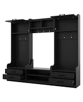 4-in-1 Hall Tree: Coat Rack, Bench, Storage, & Hooks - Black