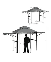 13.5 x 4 Feet Patio Bbq Grill Gazebo Canopy with Dual Side Awnings