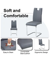 Modern Dining Chairs Set of 4, Side Dining Room/Kitchen Chairs, Faux Leather Upholstered Seat and Metal Legs Side Chairs, Grey
