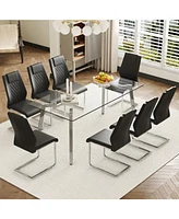 71" Rectangular Glass Table & Pu Chairs