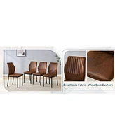Brown Tech Fabric Dining Chairs (Set of 4) - Black Metal Legs