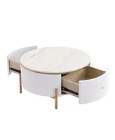 Modern Round Coffee Table with 2 large Drawers Storage Accent Table(31.5")