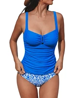 Cupshe Women's Alluring Navy One-Piece Swimsuit with Ruched Detailing