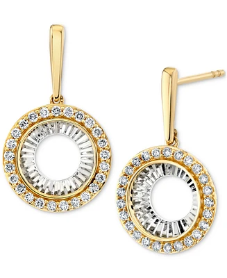 Diamond Sunray Circle Drop Earrings (1/2 ct. t.w.) in 14k Two-Tone Gold