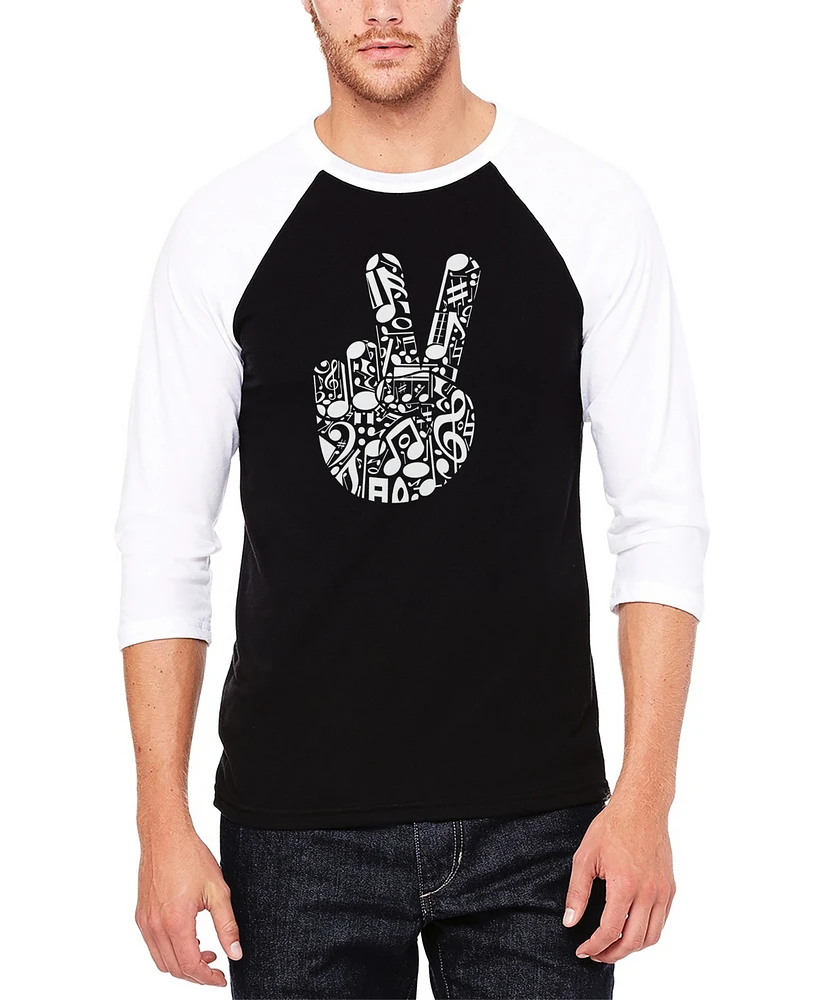 La Pop Art Men's Peace Finger Notes Raglan Baseball Word T-Shirt