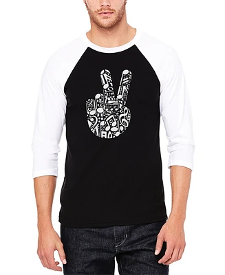 La Pop Art Men's Peace Finger Notes Raglan Baseball Word T-Shirt
