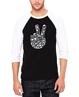 La Pop Art Men's Peace Finger Notes Raglan Baseball Word T-Shirt