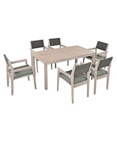 Acacia Wood Outdoor Patio Dining Set with Cushioned Chairs, 7-Piece