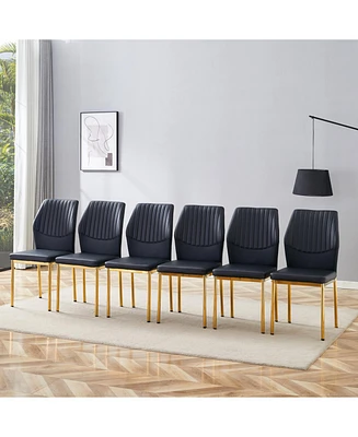 Black Pu Dining Chairs - Gold Legs, Set of 6
