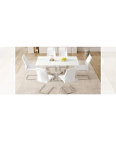 Modern Glass Dining Set: Marble Top Table & 6 White Pu Chairs
