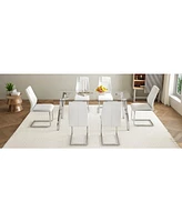 71" Rectangular Glass Table & 6 White Pu Chairs
