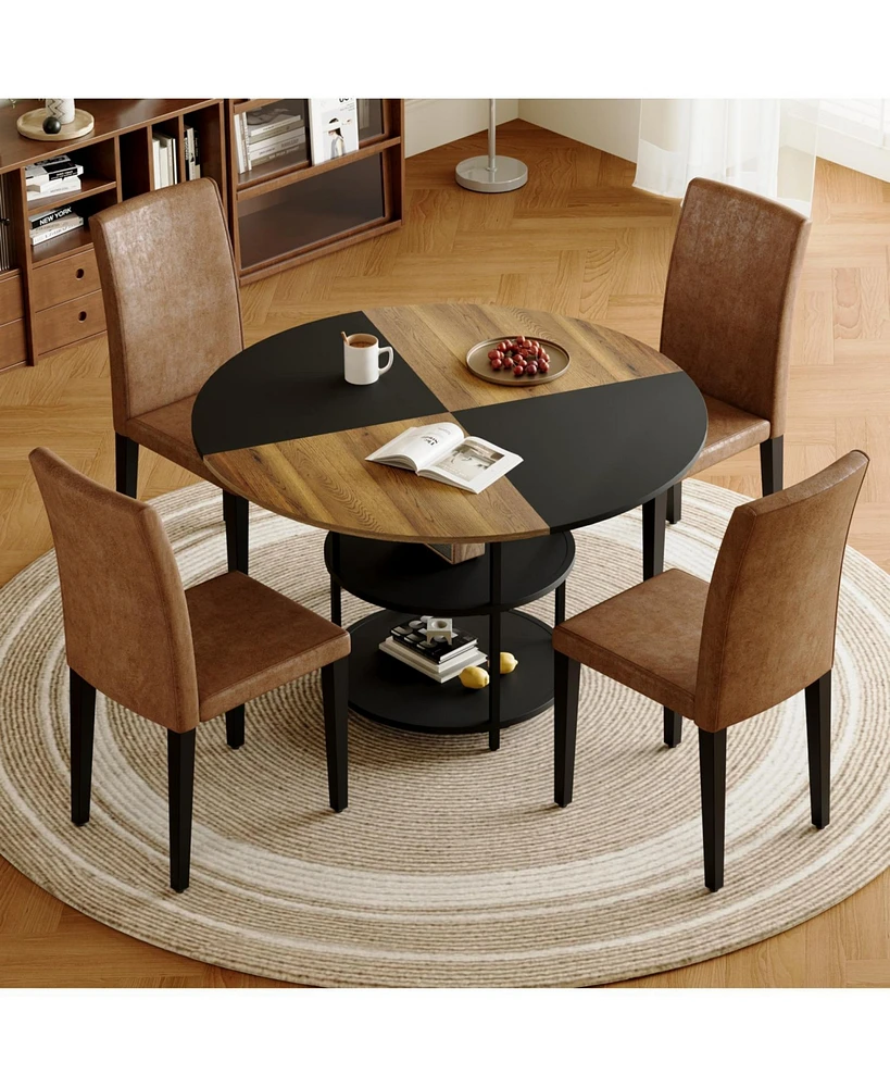 47" Round Dining Table Set with 4 Chairs & Storage
