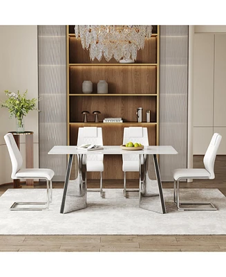 63" Snow Mountain Table & 4 White Pu Chairs
