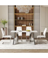 63" Snow Mountain Table & 4 White Pu Chairs