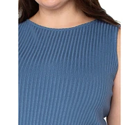 Liverpool Plus Ribbed Boat-Neck Sleeveless Top