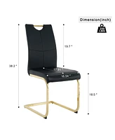 Glass Dining Set: Round Table, Gold Legs, 4 Black Chairs