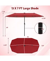 13 Ft Large Patio Umbrella with Led Solar Lights and Crank Handle