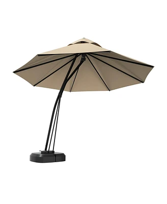 11 Feet Outdoor Cantilever Hanging Umbrella with Base and Wheels