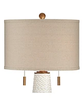 Kingston Mid Century Modern Table Lamps 32 3/4" Tall Set of 2 White Textured Ceramic Taupe Drum Shade Decor for Bedroom Living Family Room Bedsid