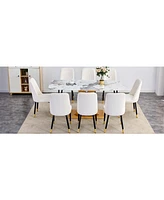 71" Pandora Glass Dining Set: Table & 8 White Pu Chairs