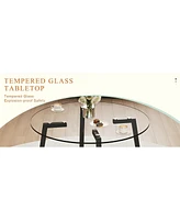 42" Glass Table & 4 Pu Chairs - Modern Minimalist Set