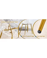 35" Glass Round Dining Set: Gold Table & 3 Clear Chairs