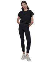 Dkny Women's Mini Stud Logo Short Sleeve Cropped Top