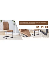 Retro Wood Table & 6 Brown Tech Fabric Chairs