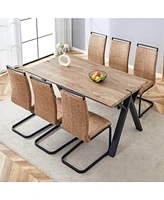 63" Wood Table & 6 Brown Fabric Chairs