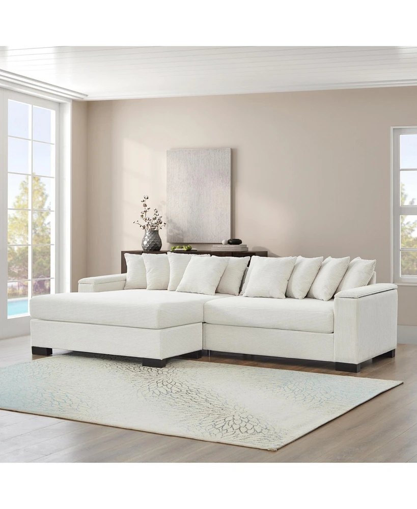 Luxury Sectional Couch, Convertible Chaise, Corduroy Beige