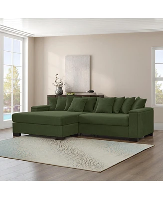 Corduroy Green Sectional Sofa with Storage Chaise
