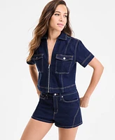 Bar Iii Women's Seamed Denim Zip-Front Top, Exclusively at Macy's
