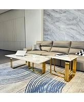 Sintered Stone Coffee Table Set, Gold Frame