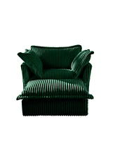 Green Corduroy Armchair Set with Ottoman