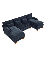 Chenille fabric with double lounge chair combination sofa