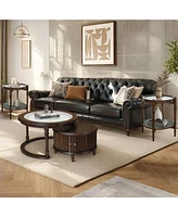 Modern Nesting Coffee Table Set w/ Glass Side Table & Storage