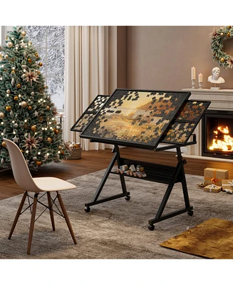 Jigsaw Puzzle Table Board 1500pc w/ 4 Drawers (Black)
