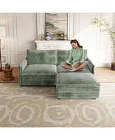 Corduroy Loveseat Sofa with Ottoman & 2 Cushions