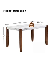 46.5" Faux Marble Dining Table, Wood Legs