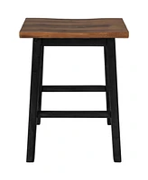 Farmhouse Rustic 2-piece Counter Height Wood Kitchen Dining Stools for Small Places, Walnut+Black