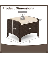 2 Pieces Outdoor Patio Pe Wicker Ottomans with Removable Cushions