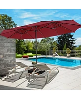 15 Feet Double-Sided Patio Umbrella with 48 Led Lights-Dark Red