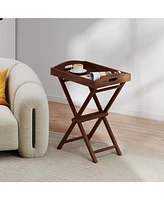 Solid Teak Wood Tray Table with Removable Tray Top for Patio and Garden