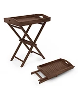Solid Teak Wood Tray Table with Removable Tray Top for Patio and Garden