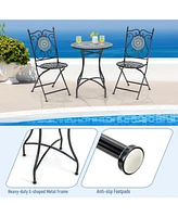 24 Inch Patio Bistro Table with Ceramic Tile Tabletop-Multicolor